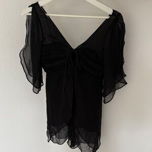 Women's Black Sheer Tie-Front Blouse
